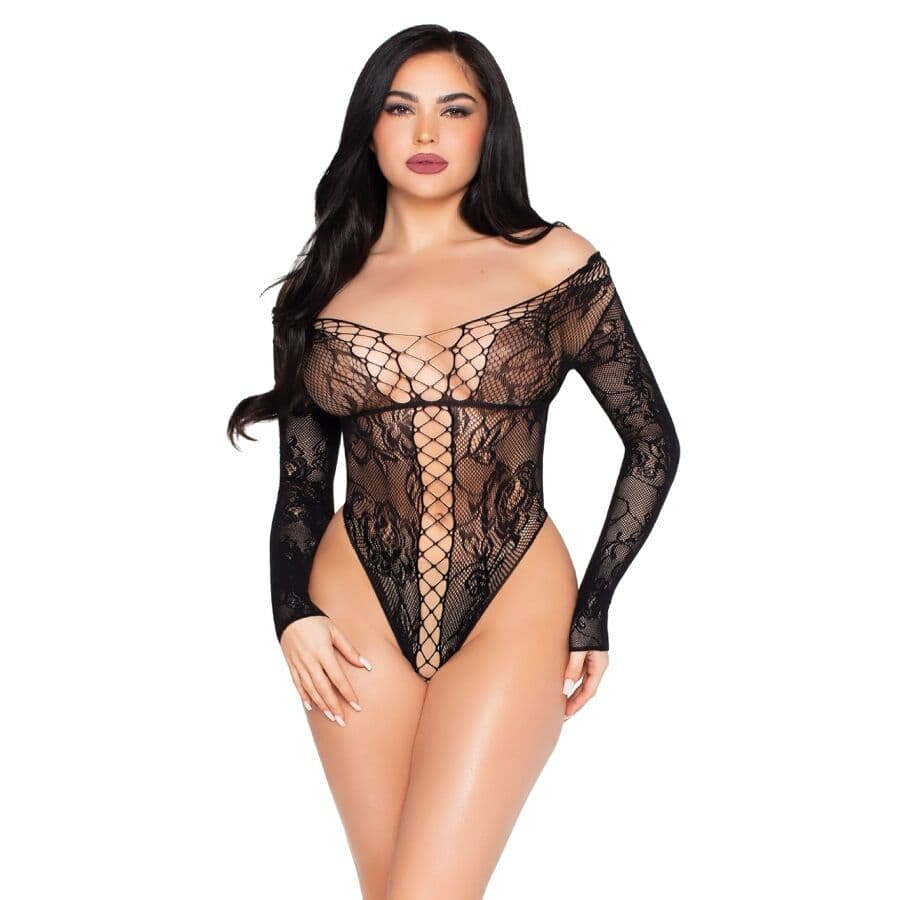 Leg Avenue – Body aus Spitze und Netz mit Carmen-Ausschnitt