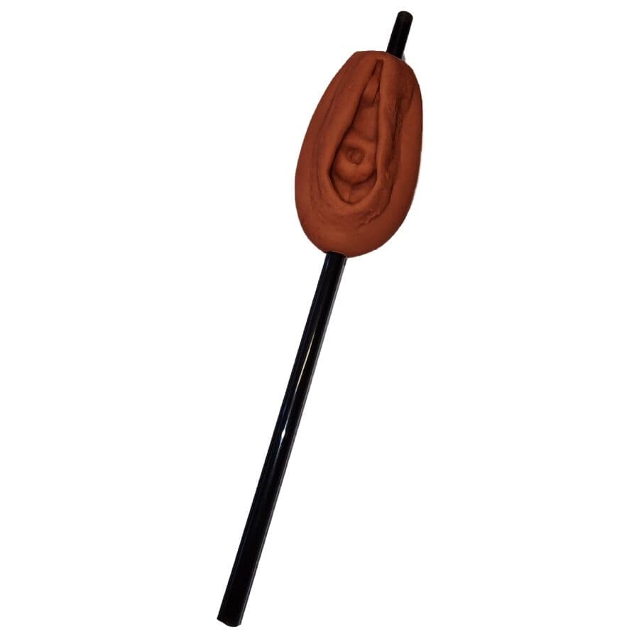 Diablo Picante – Trinkhalm in Vagina-Form, dunkler Hautton