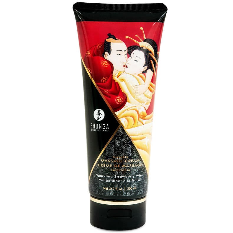 Shunga Massagecreme Erdbeer-Cava – Sinnliche Massagecreme, 200 ml