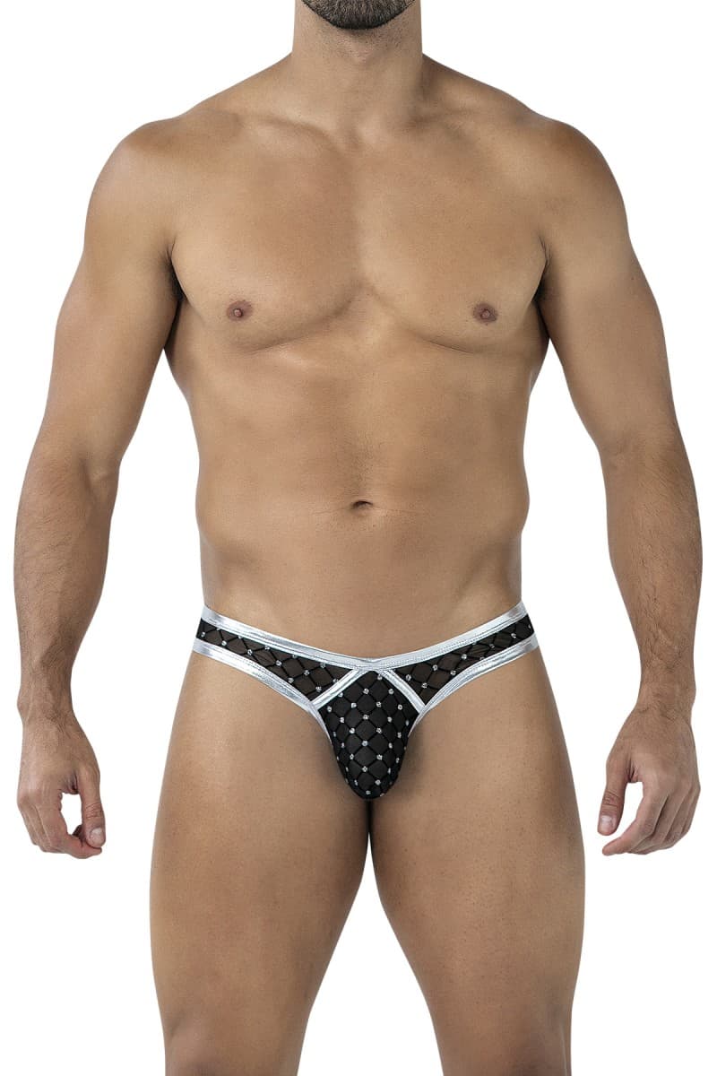 Cut4Men – String mit Netz im Karomuster, Schwarz-Silber