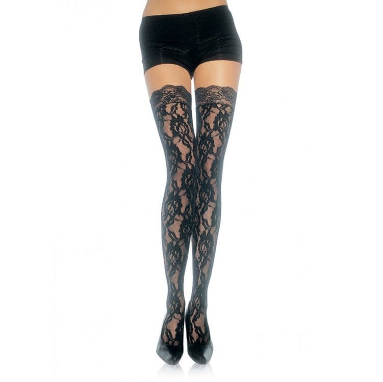 Leg Avenue Spitzenstrümpfe mit Blumenmuster – schwarz