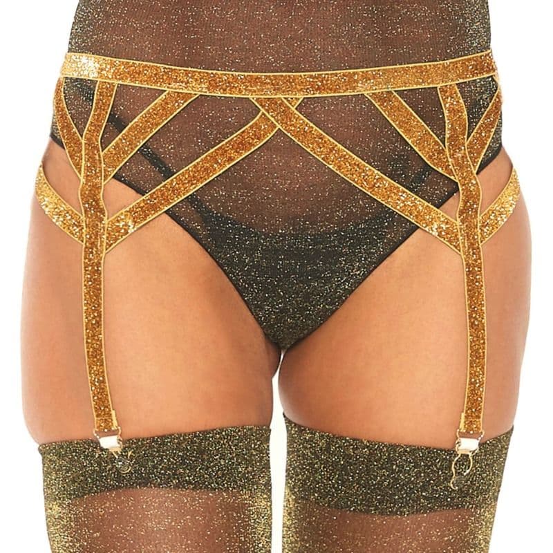 Leg Avenue Strumpfgürtel – elastisch, aus goldfarbenem Lurex