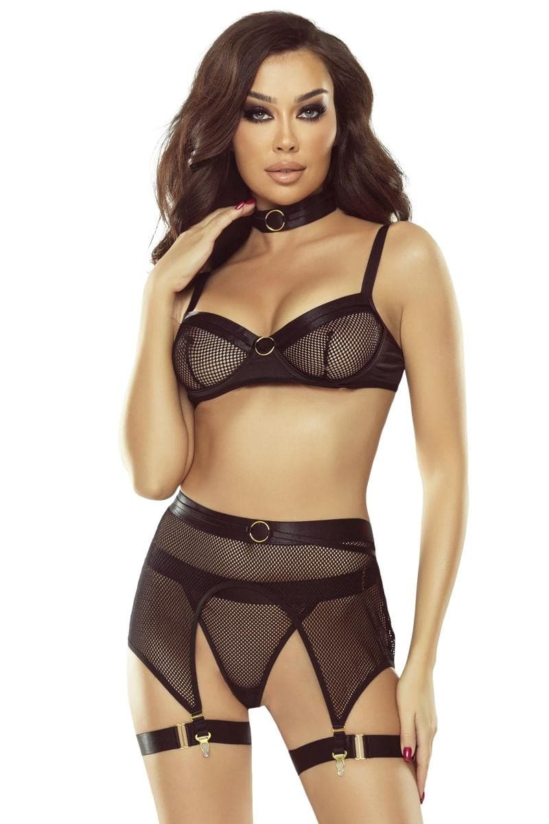 Provocative – 6-teiliges Netz-Dessous-Set mit Strumpfbändern