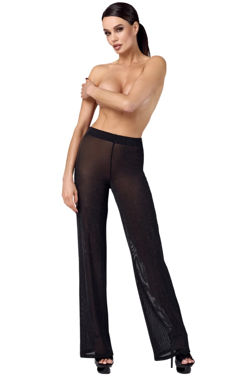 Noir Handmade F374 Onyx Sheer Palazzo Hose mit Silberfäden