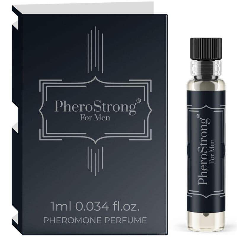 PheroStrong Pheromone for Men Pheromon-Parfum für Männer, Etikett mit Duftbezeichnung in Nahaufnahme