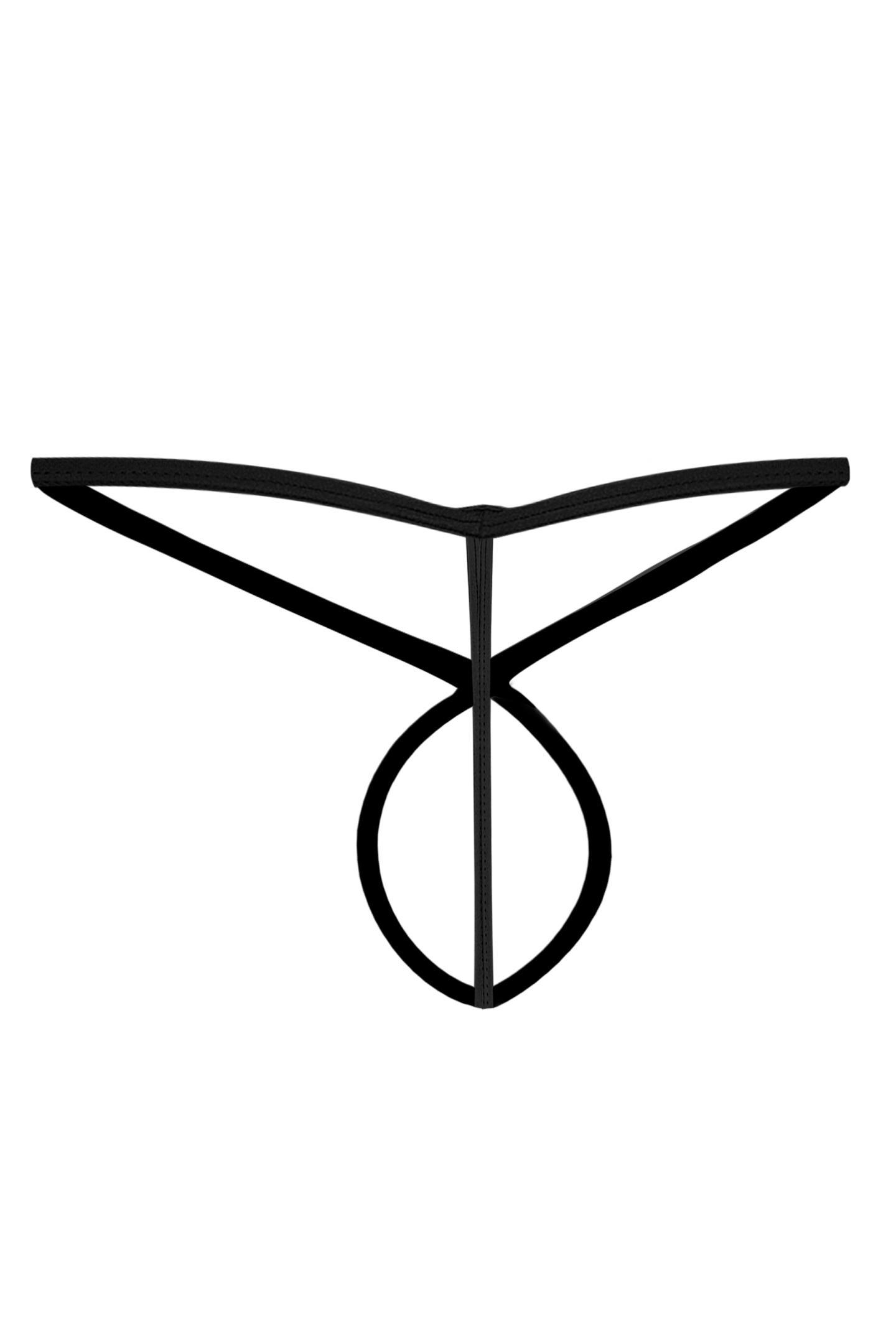 Cut4Men Ouvert-String mit Kreuzdesign, Farbvariante Schwarz, Gesamtansicht von vorne