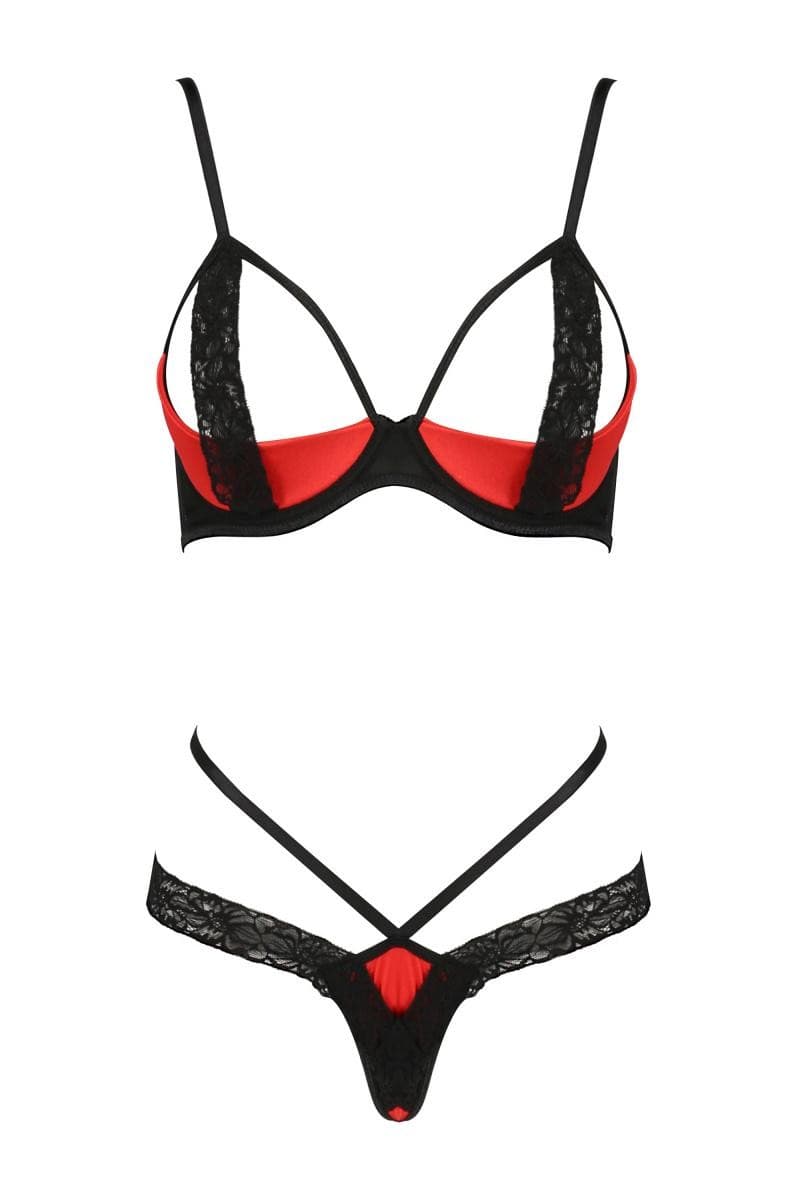 Passion Devil Collection Dessous-Set – mit Bügel-Cups und Hakenverschluss (rot/schwarz)