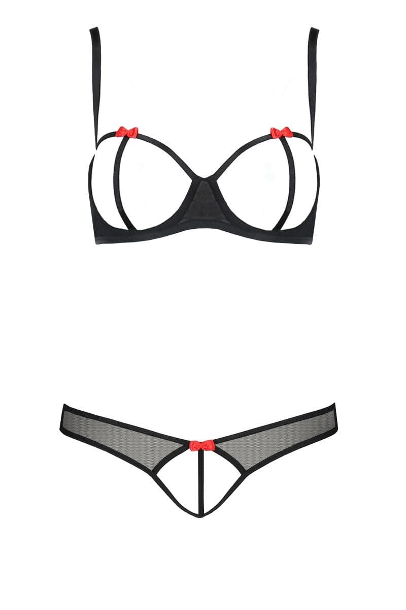 Passion Devil Collection Dessous-Set – mit Bügel-Cups und Hakenverschluss (schwarz)