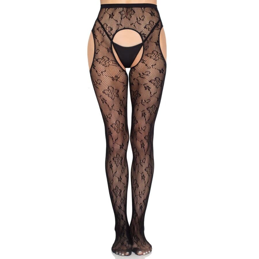 Leg Avenue Bloom – Netz-Strumpfhose mit Blumenmuster und Strapsen