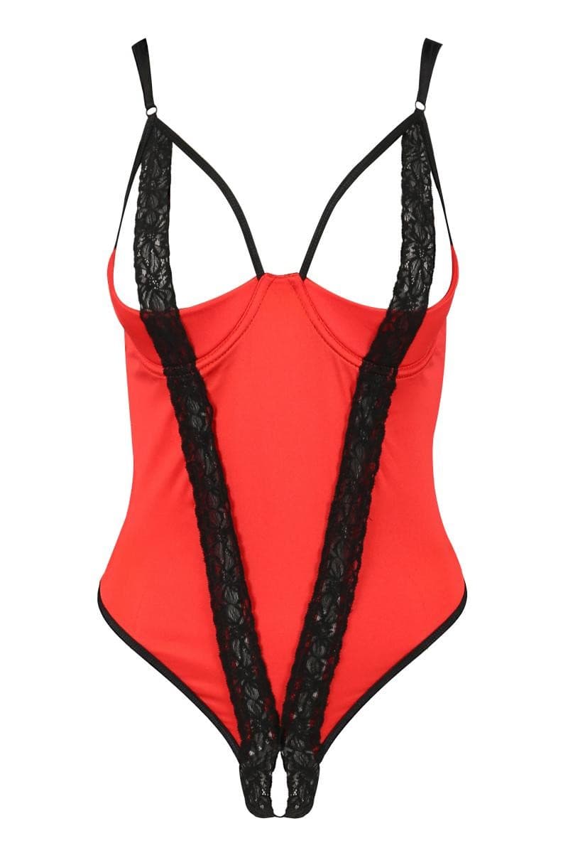 Passion Devil Collection Stringbody – aus glänzendem Stoff mit Spitze