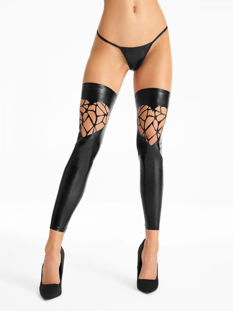 7Heaven – Strümpfe im Wetlook mit Cutouts, Schwarz