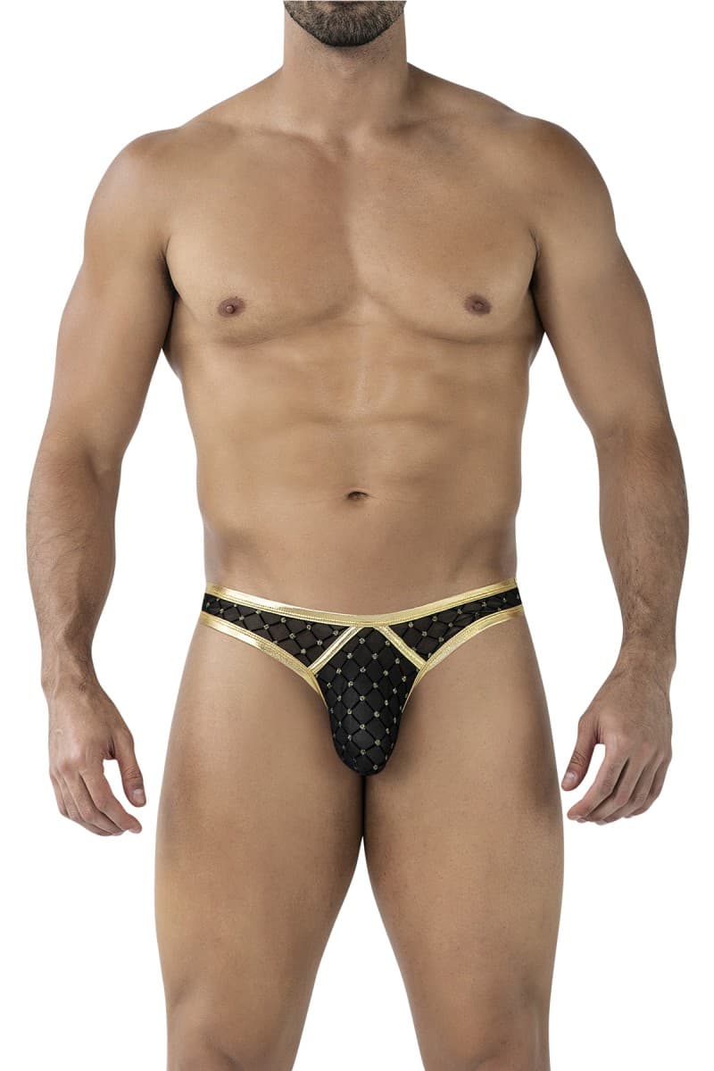 Cut4Men – String mit Netz im Karomuster, Schwarz-Gold