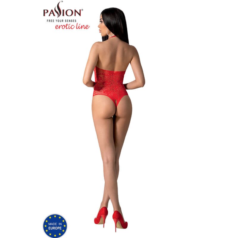 Passion BS094 Ouvert-Bodystocking aus Netz und Spitze in Schwarz, Gesamtansicht am Model