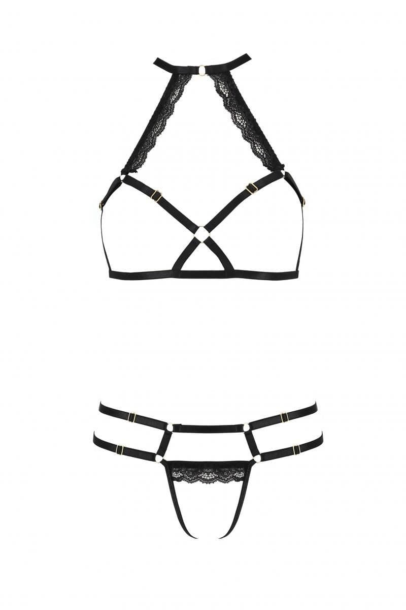 Passion Devil Collection Dessous-Set – mit elastischen Gummibändern (schwarz)