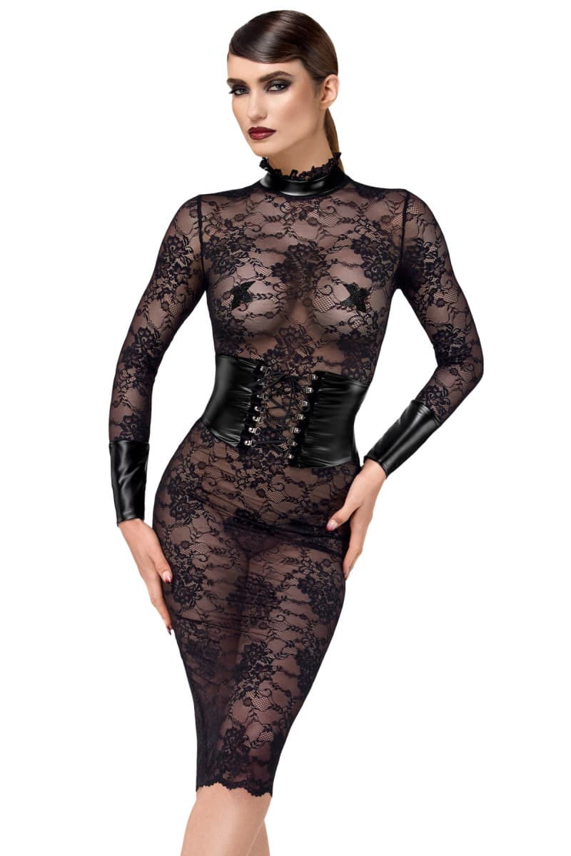 Noir Handmade F375 Noirelle Spitzenkleid mit integriertem Korsett