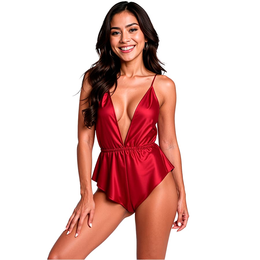 Passion Sensie – Satin-Body mit V-Ausschnitt, Burgund
