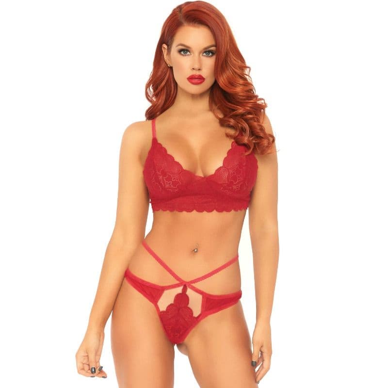Leg Avenue – 2-teiliges Set aus Spitzen-Bralette und String, rot