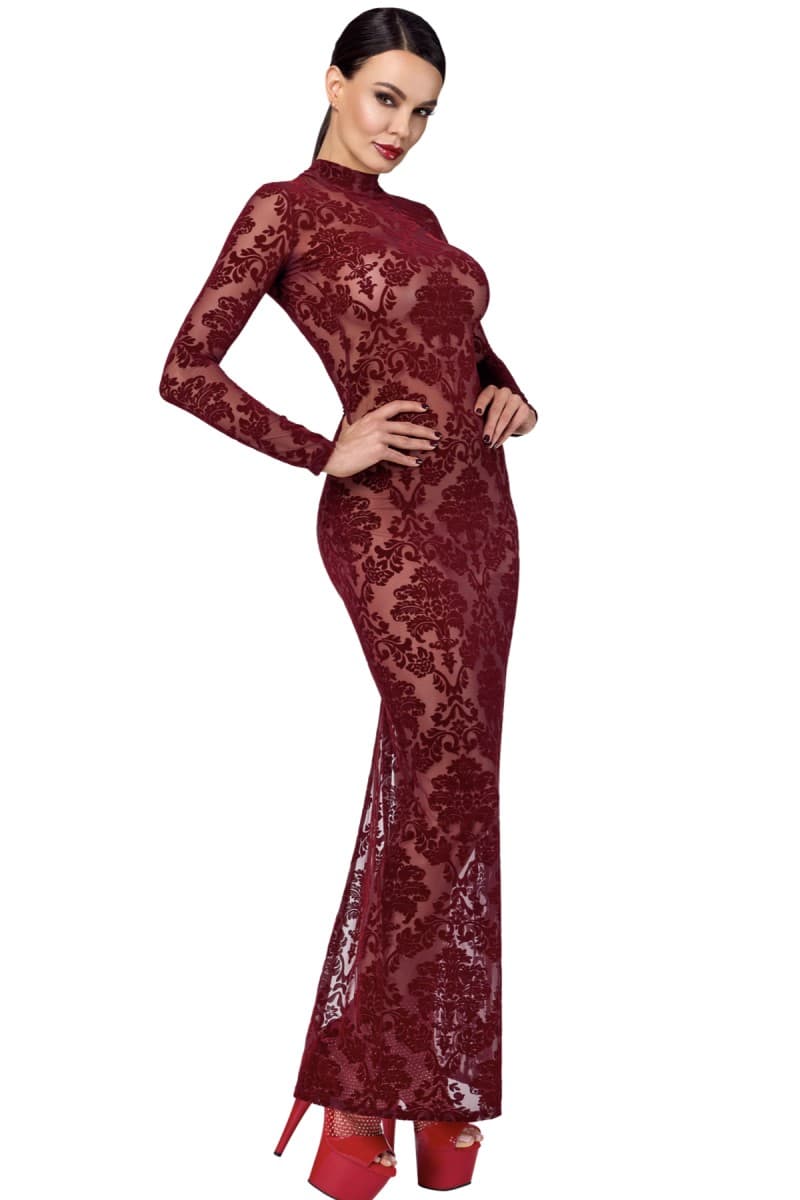 Noir Handmade Kink Royal – Bodenlanges Flockkleid mit offenem Rücken