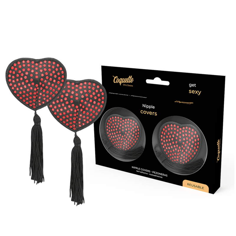 Coquette Chic Desire selbstklebende Nippelabdeckungen in Schwarz, Größenvergleich mit einer Hand