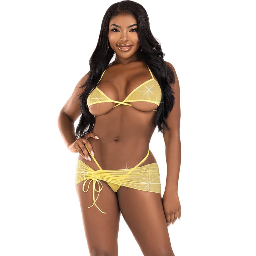 Leg Avenue – dreiteiliges Dessous-Set mit Strasssteinen