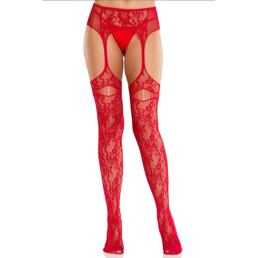 Leg Avenue Netzstrümpfe mit integriertem Strumpfhalter aus Spitze