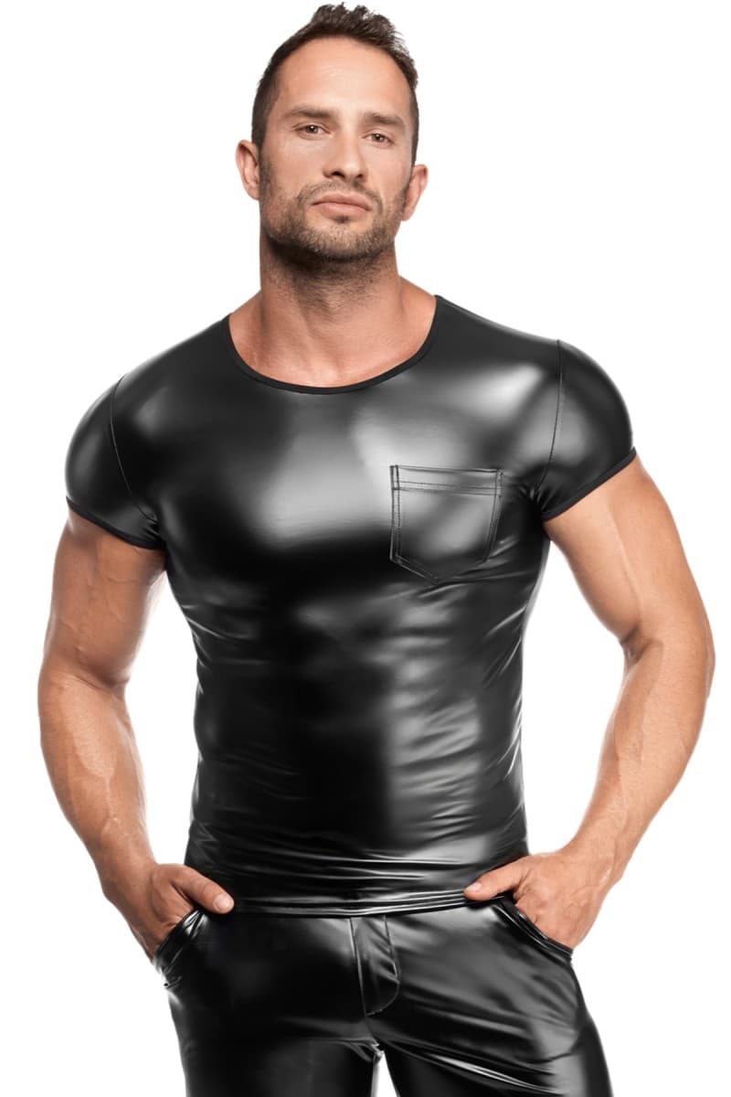 Noir Handmade Powerwetlook – T-Shirt mit Brusttasche