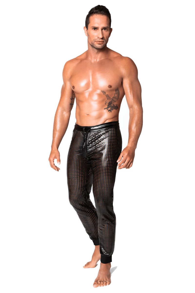 Noir Handmade Men Chaos – Perforierte Wetlook-Hose, schwarz