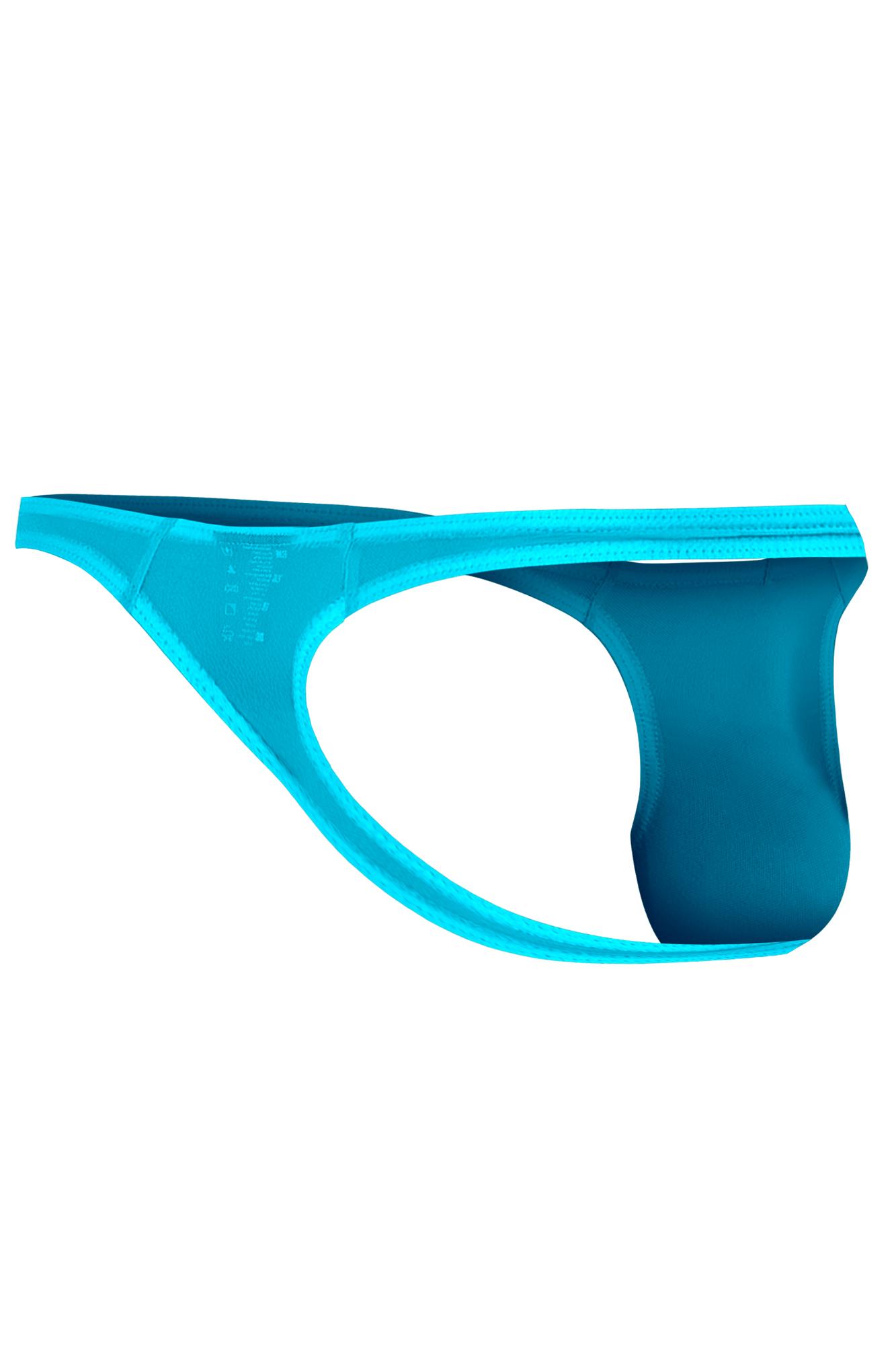 Cut4Men Brazilian-Thong aus durchsichtigem Netzmaterial, Farbvariante Türkis, Gesamtansicht von vorne