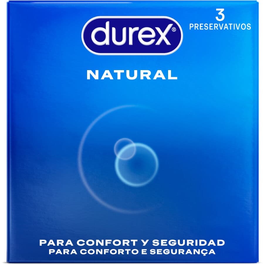 Durex Natural Kondome, Vorderseite der Faltschachtel mit Produktangaben im Detail