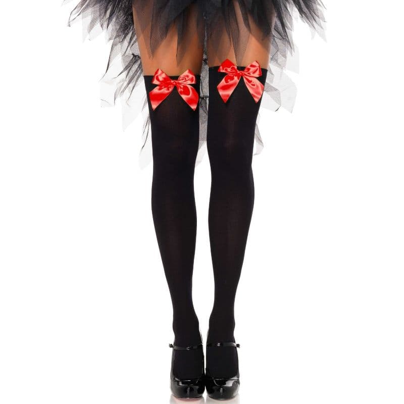 Leg Avenue – Overknee-Strümpfe aus Nylon mit roter Schleife