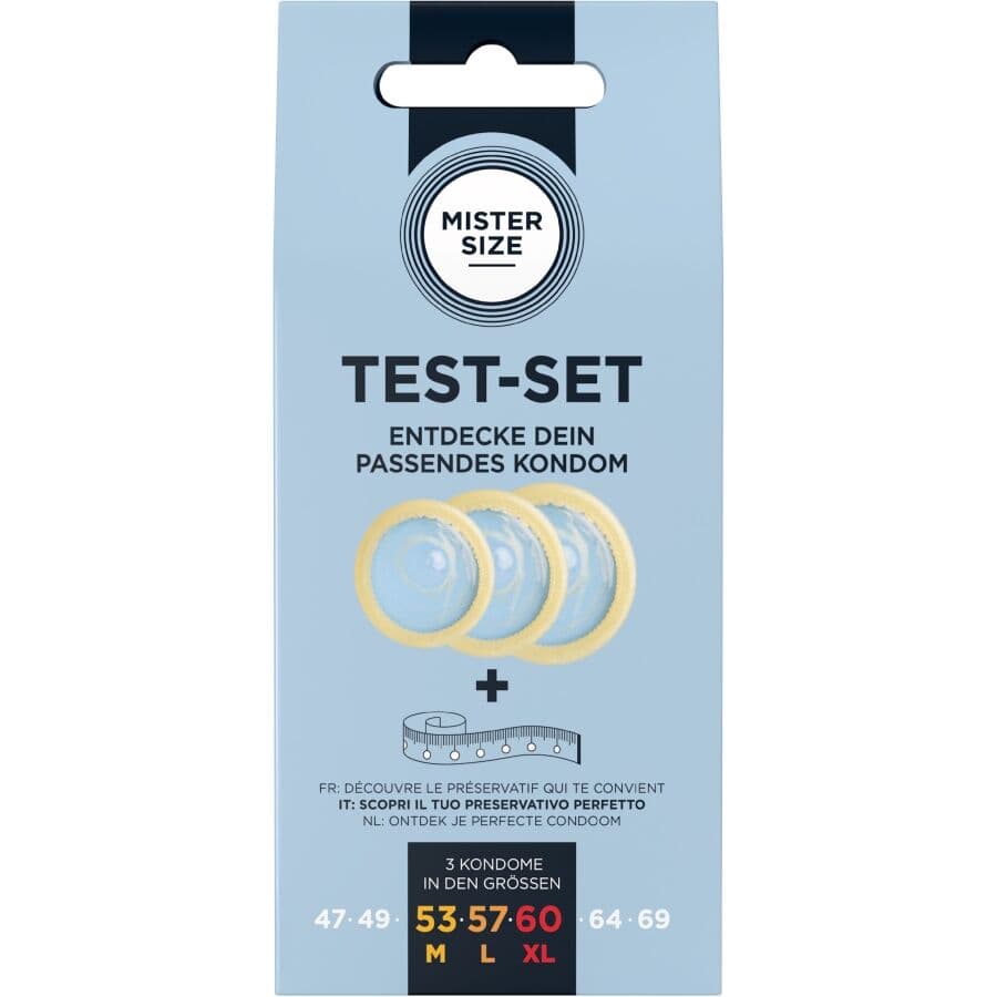 Mister Size Testset – 3 Kondome in drei Größen mit Maßband