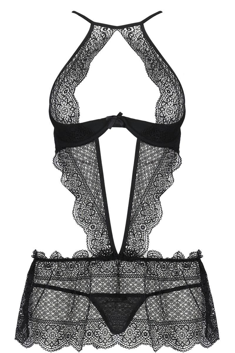 Passion Devil Collection Chemise – mit Bügel-Cups und Hakenverschluss (schwarz)