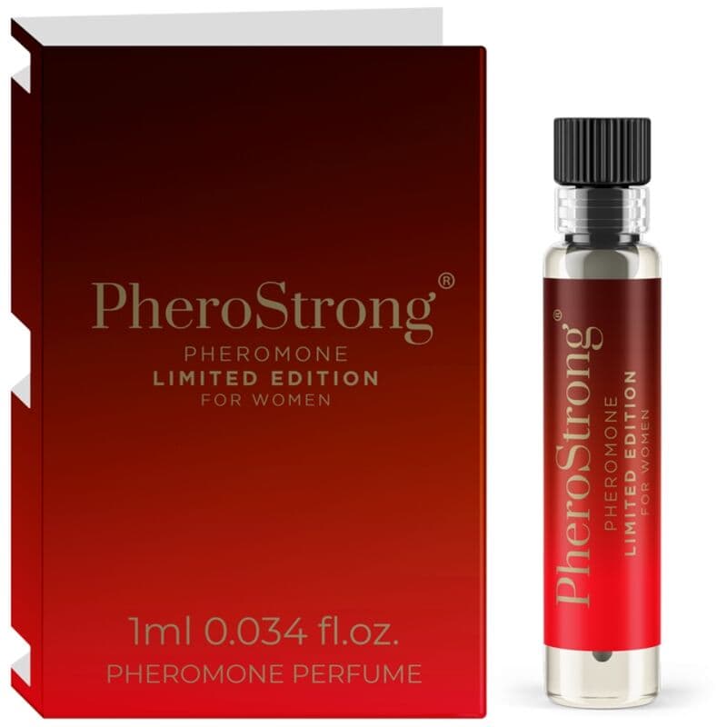 PheroStrong Limited Edition Parfumflakon in der Hand gehalten, Größenvergleich des Flakons