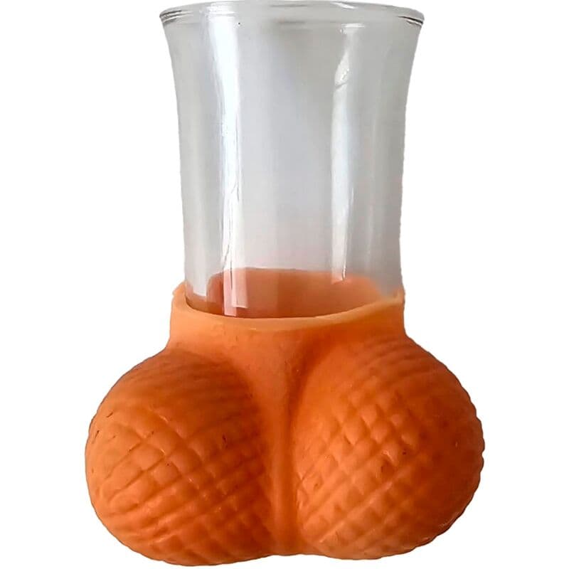 Diablo Picante – Glas-Schnapsglas mit Gummieiern, Naturton