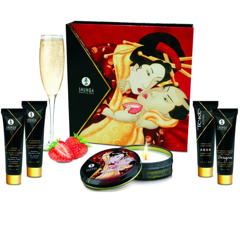 Shunga Secret Geisha Erdbeere & Cava – Massageset in Reisegröße