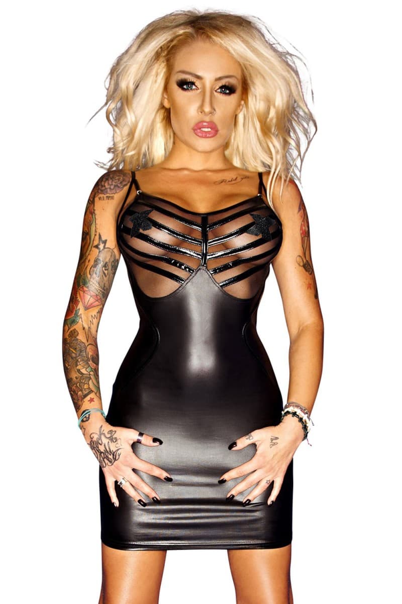 Noir Handmade F078 – Wetlook-Kleid, mit Reißverschluss und Lack-Einsatz