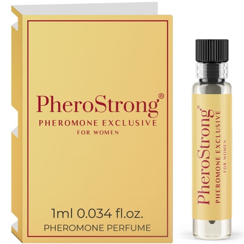 PheroStrong Exclusive Parfumflakon in der Hand gehalten, Größenvergleich des Flakons