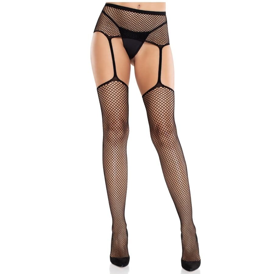 Leg Avenue Netzstrümpfe mit Naht und integriertem Strumpfhalter