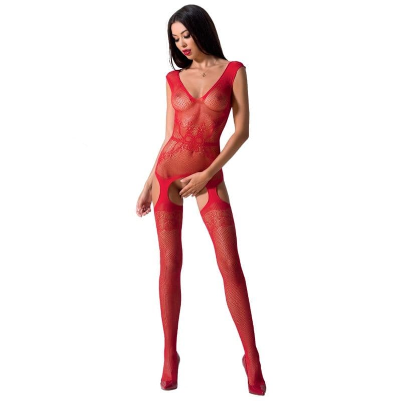 Passion BS062 – Netz-Bodystocking mit Stickerei und Schrittöffnung