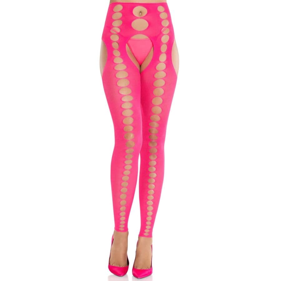 Leg Avenue Strümpfe in Neonpink – blickdicht mit Straps-Optik