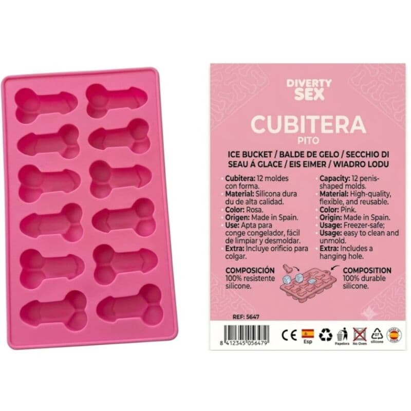 Diverty Sex Diablo Picante – Silikon-Eiswürfelform mit 12 Penisformen, Rosa