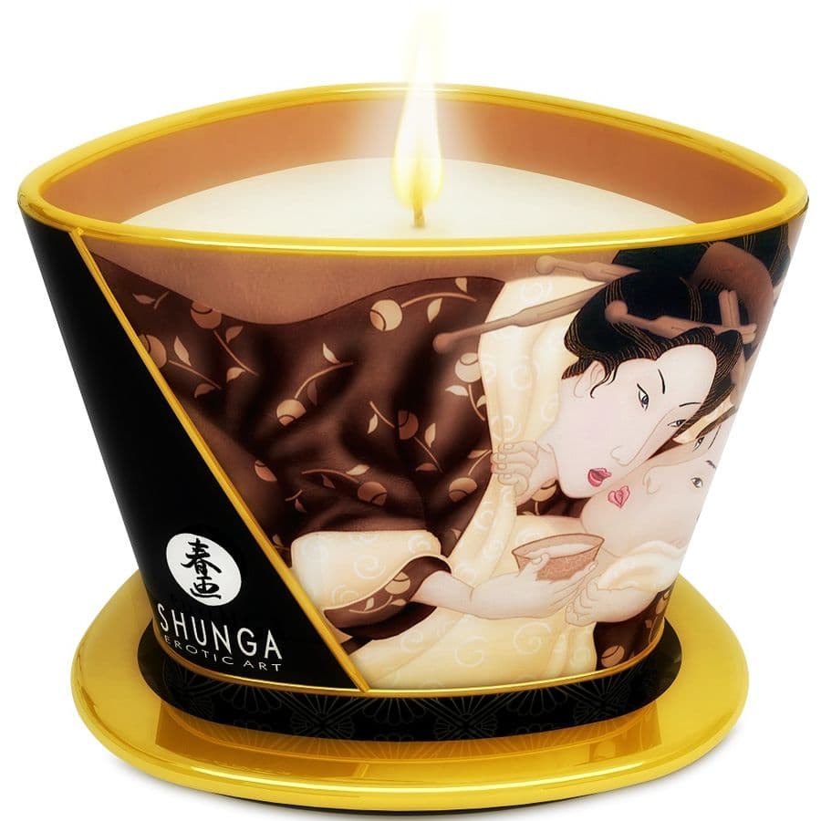 Shunga Mini Caress Massagekerze, Behälter im Größenvergleich zur Hand