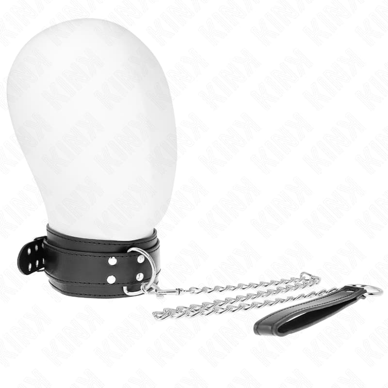 Kink – Halsband mit silbernen Schnallen und Leine, 33–46 cm
