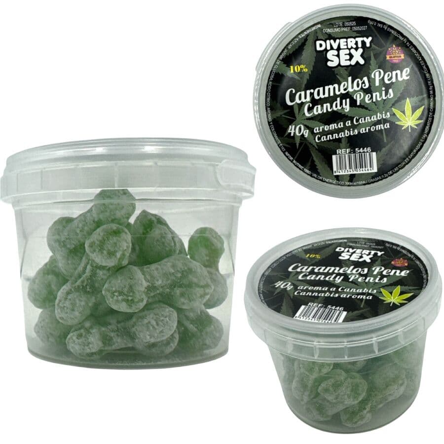 Diverty Sex 20 Penis-Mini-Bonbons Cannabis-Aroma – Glas mit hellgrünen Fruchtbonbons