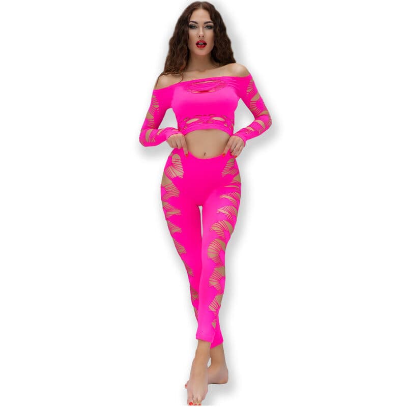 Chilirose Dessous-Set Pink – nahtloses Spitzen-Top mit Leggings