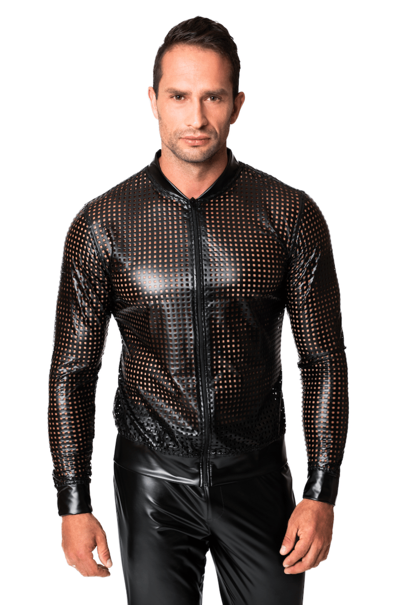Noir Handmade Men Chaos – Perforierte Powerwetlook-Bomberjacke, schwarz
