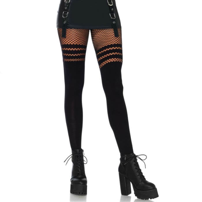 Leg Avenue – blickdichte Strumpfhose mit Netzstreifen am Oberschenkel