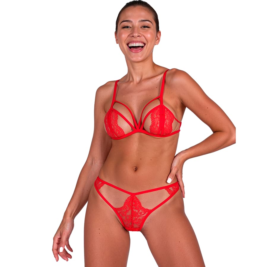 Passion Anuvera – Spitzen-BH und String-Set in Fire Brick