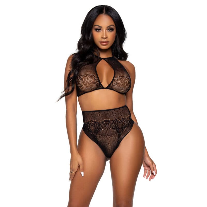 Leg Avenue Set – Neckholder-Crop-Top und Tanga mit hoher Taille