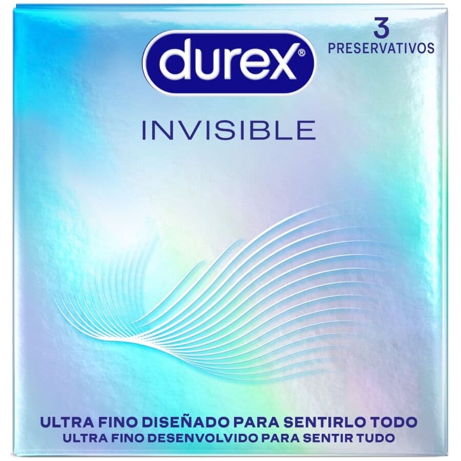 Durex Invisible Kondom mit gerader Form und Reservoirspitze in der Detailaufnahme